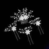 Floral Hair Comb Hairpin Silver Pearl Crystal Hair Clips Fork Bride Tiaras
