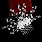 Floral Hair Comb Hairpin Silver Pearl Crystal Hair Clips Fork Bride Tiaras