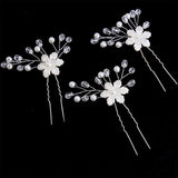 Floral Hair Comb Hairpin Silver Pearl Crystal Hair Clips Fork Bride Tiaras