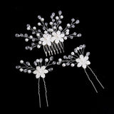 Floral Hair Comb Hairpin Silver Pearl Crystal Hair Clips Fork Bride Tiaras