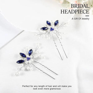 2PCS Wedding Hairpins Pearl Crystal Hair Forks U-shaped