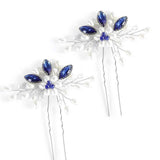 2PCS Wedding Hairpins Pearl Crystal Hair Forks U-shaped