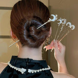 Moon Shaped Hair Stick Metal Branch Hairpin Hair Fork Chinese Hanfu Hair Accesso