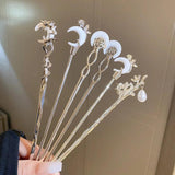 Moon Shaped Hair Stick Metal Branch Hairpin Hair Fork Chinese Hanfu Hair Accesso