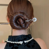 Moon Shaped Hair Stick Metal Branch Hairpin Hair Fork Chinese Hanfu Hair Accesso