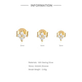 925 Silver 3/4/5mm Four Petals Zircon Flower Stud Earrings Set