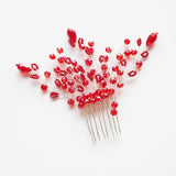 Red Crystal Rhinestone Wedding Hair Comb