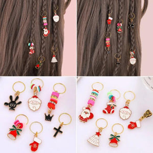 5Pcs Christmas Santa Claus Pendant Braid Hair Rings Loop Wig Decoration