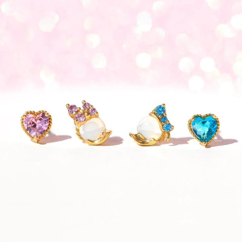 4pcs CZ Heart Duck Stud Earrings Set for Women Girls