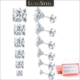 6 Pairs Stainless Steel Square Crystal Stud Earrings Sets for Women Men
