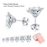6 Pairs Stainless Steel Square Crystal Stud Earrings Sets for Women Men