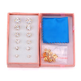6 Pairs Stainless Steel Square Crystal Stud Earrings Sets for Women Men