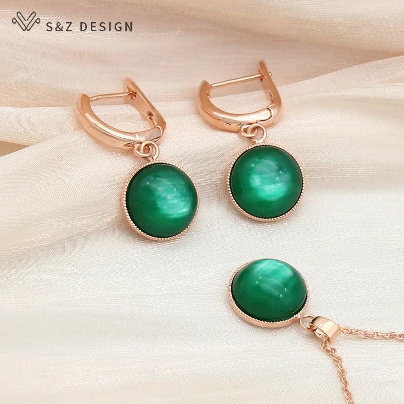 Dangle Earrings and Pendant Necklace Jewelry Set 585 Rose For Women
