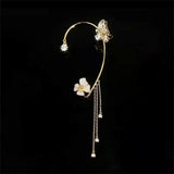 Crystal Butterfly Clip Earring Pearl Bead Tassel Charm Hollow Clip Wedding