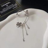 Crystal Butterfly Clip Earring Pearl Bead Tassel Charm Hollow Clip Wedding