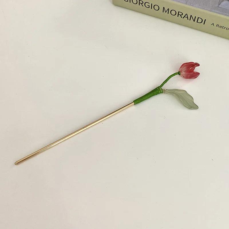 Vintage Chinese Style Hairpins Hair Stick for Women Metal Glaze Hair Fork