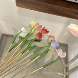 Vintage Chinese Style Hairpins Hair Stick for Women Metal Glaze Hair Fork