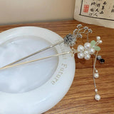 Pearl Flower Tassel Hair Stick Chinese Hanfu Hairpin Bridal Headdress Hair Fork