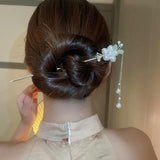 Pearl Flower Tassel Hair Stick Chinese Hanfu Hairpin Bridal Headdress Hair Fork