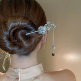 Pearl Flower Tassel Hair Stick Chinese Hanfu Hairpin Bridal Headdress Hair Fork