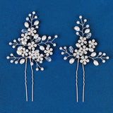Crystal Flower Hair Pins Forks Clips for Women Pearl Bridal Wedding