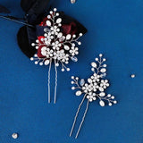 Crystal Flower Hair Pins Forks Clips for Women Pearl Bridal Wedding