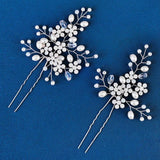 Crystal Flower Hair Pins Forks Clips for Women Pearl Bridal Wedding
