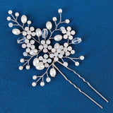 Crystal Flower Hair Pins Forks Clips for Women Pearl Bridal Wedding