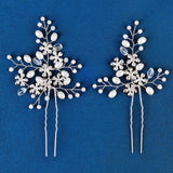 Crystal Flower Hair Pins Forks Clips for Women Pearl Bridal Wedding