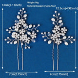 Crystal Flower Hair Pins Forks Clips for Women Pearl Bridal Wedding