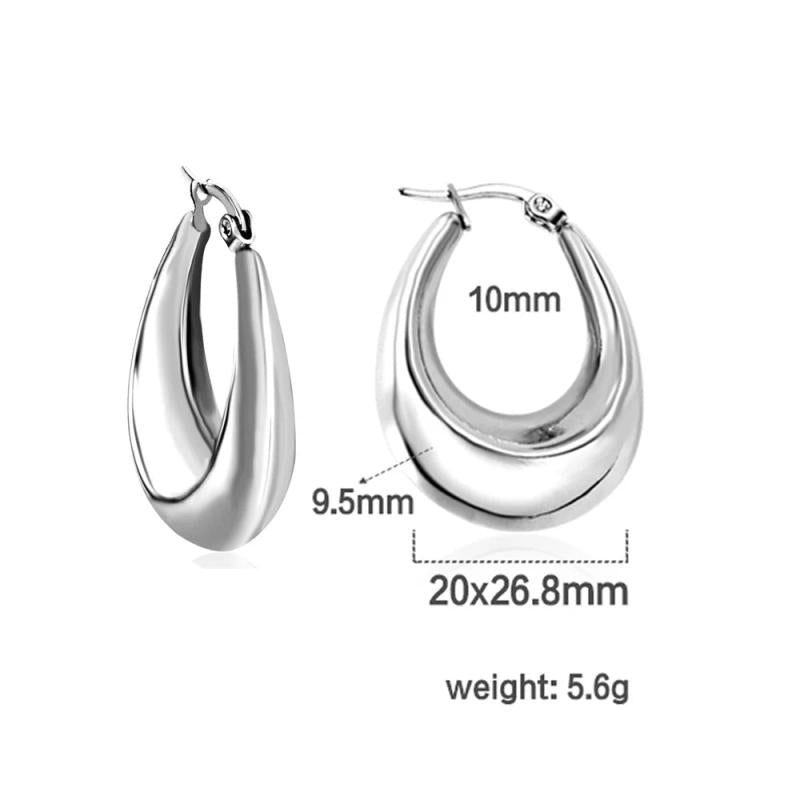 Chunky Silver Stainless Steel Hoops Circle Round Huggie Earrings
