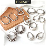 Chunky Silver Stainless Steel Hoops Circle Round Huggie Earrings