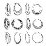 Chunky Silver Stainless Steel Hoops Circle Round Huggie Earrings