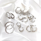 Chunky Silver Stainless Steel Hoops Circle Round Huggie Earrings