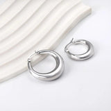 Chunky Silver Stainless Steel Hoops Circle Round Huggie Earrings