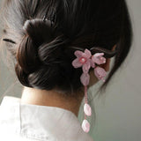 Chinese Hair Stick Flower Tassel Hairpin Sandalwood Ancient Girls Hair Bun Forks
