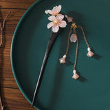Chinese Hair Stick Flower Tassel Hairpin Sandalwood Ancient Girls Hair Bun Forks
