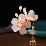 Chinese Hair Stick Flower Tassel Hairpin Sandalwood Ancient Girls Hair Bun Forks