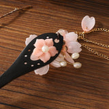 Chinese Hair Stick Flower Tassel Hairpin Sandalwood Ancient Girls Hair Bun Forks
