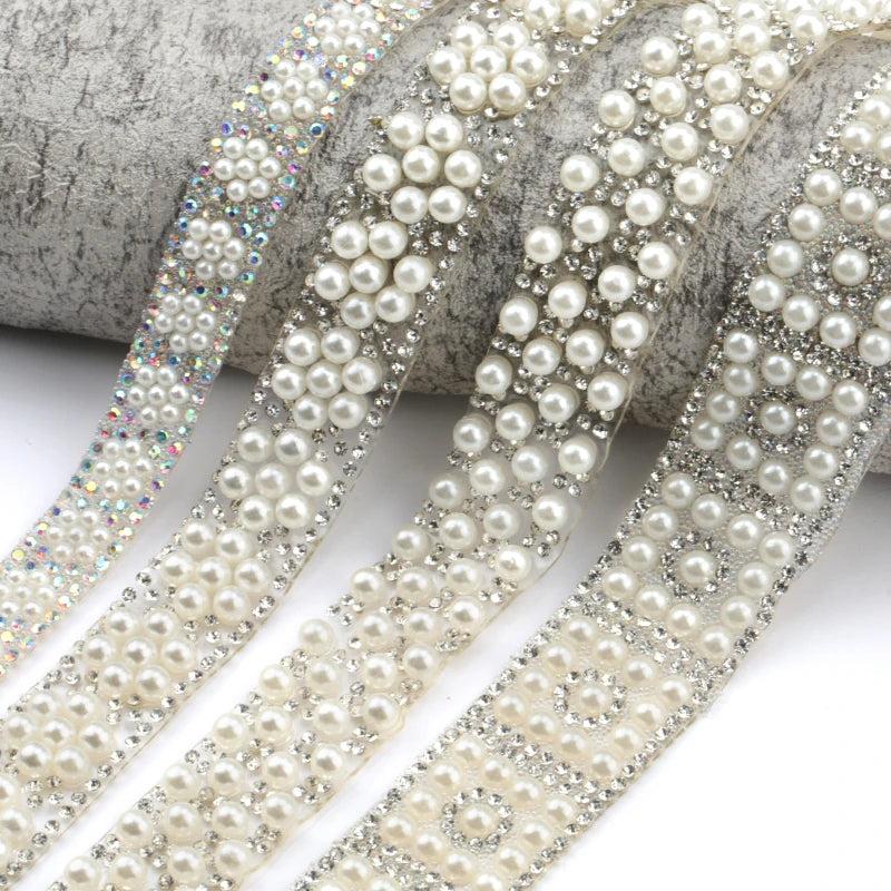 1 Yard ABS Pearl Beads Trim Rhinestone Strass Ribbon Crystal Applique