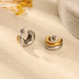 Double Layer Round Circle C Shape Hoop Earrings Gold&Silver Plated