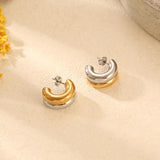 Double Layer Round Circle C Shape Hoop Earrings Gold&Silver Plated