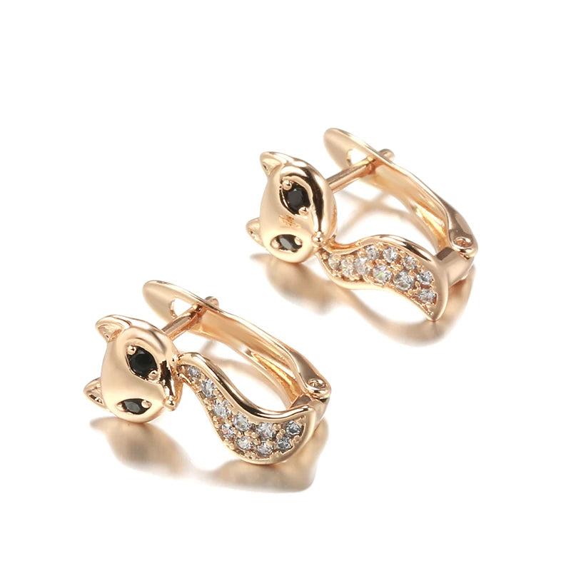 Rose Zircon Fox CZ Clip Earrings for Girls Party Piercing Fine Jewelry