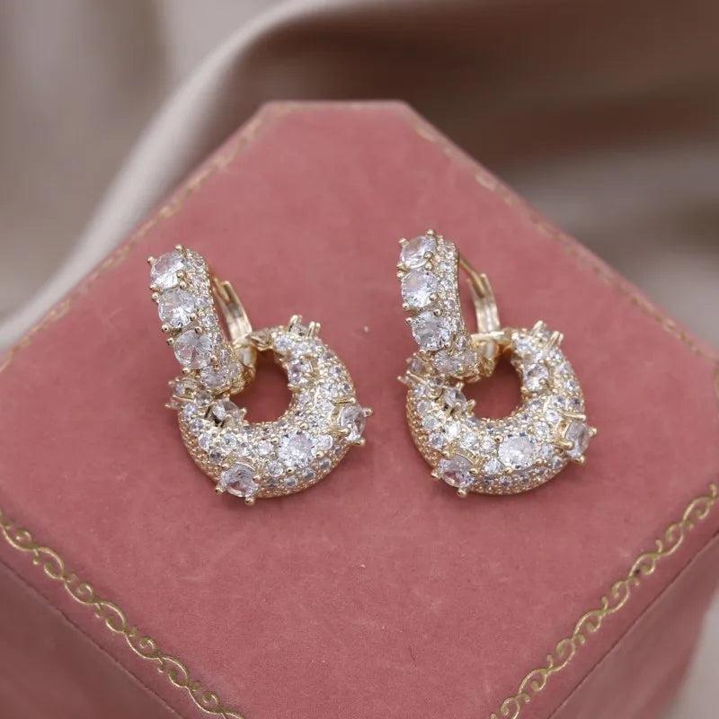 14K Plated Zircon Square Earrings for Women's Party