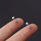 Silver Zircon Drop Earrings Stainless Steel Pendant Ear Studs Piercing Jewelry