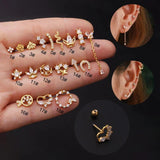 Silver Zircon Drop Earrings Stainless Steel Pendant Ear Studs Piercing Jewelry