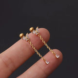 Silver Zircon Drop Earrings Stainless Steel Pendant Ear Studs Piercing Jewelry