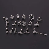 Silver Zircon Drop Earrings Stainless Steel Pendant Ear Studs Piercing Jewelry