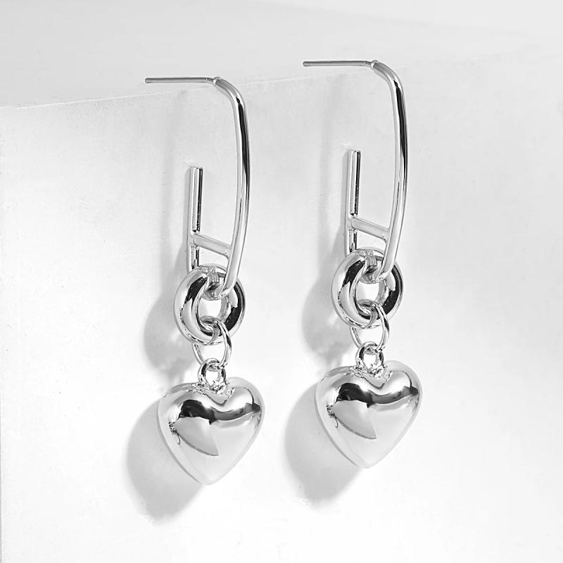 Heart Shape Pendant Drop Earrings Silver Metal Love Heart Dangle Earrings