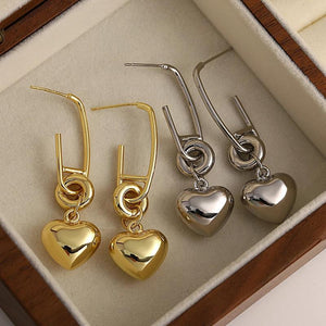 Heart Shape Pendant Drop Earrings Silver Metal Love Heart Dangle Earrings